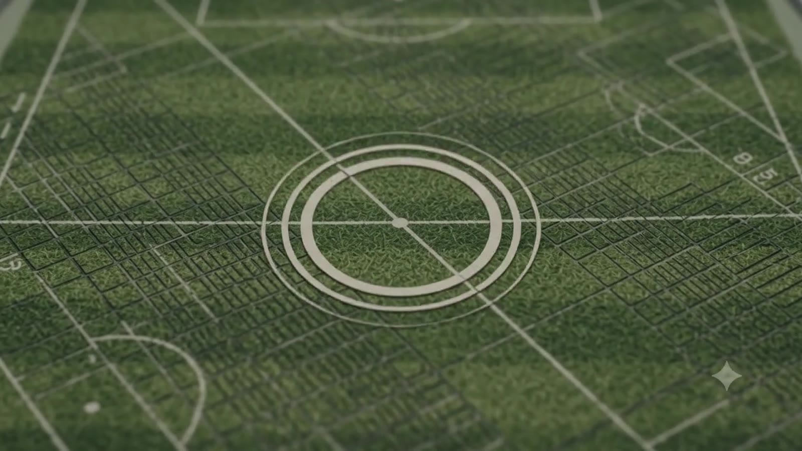Football pitch under floodlights, frame taken from the opening sequence