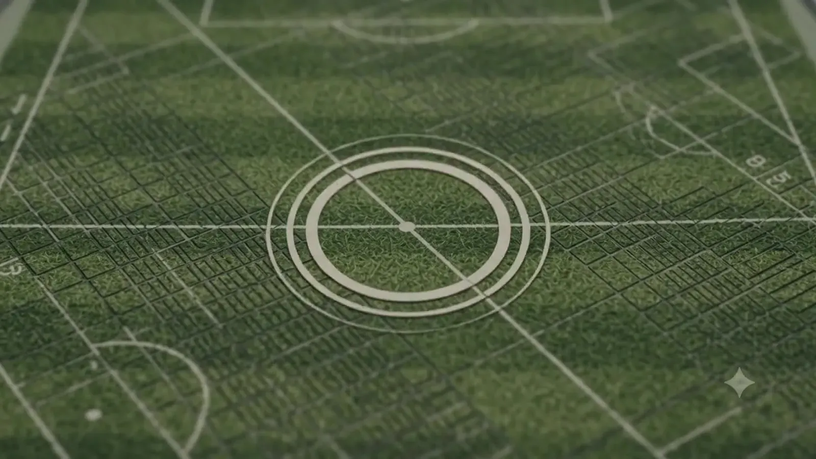 Football pitch under floodlights, frame taken from the opening sequence