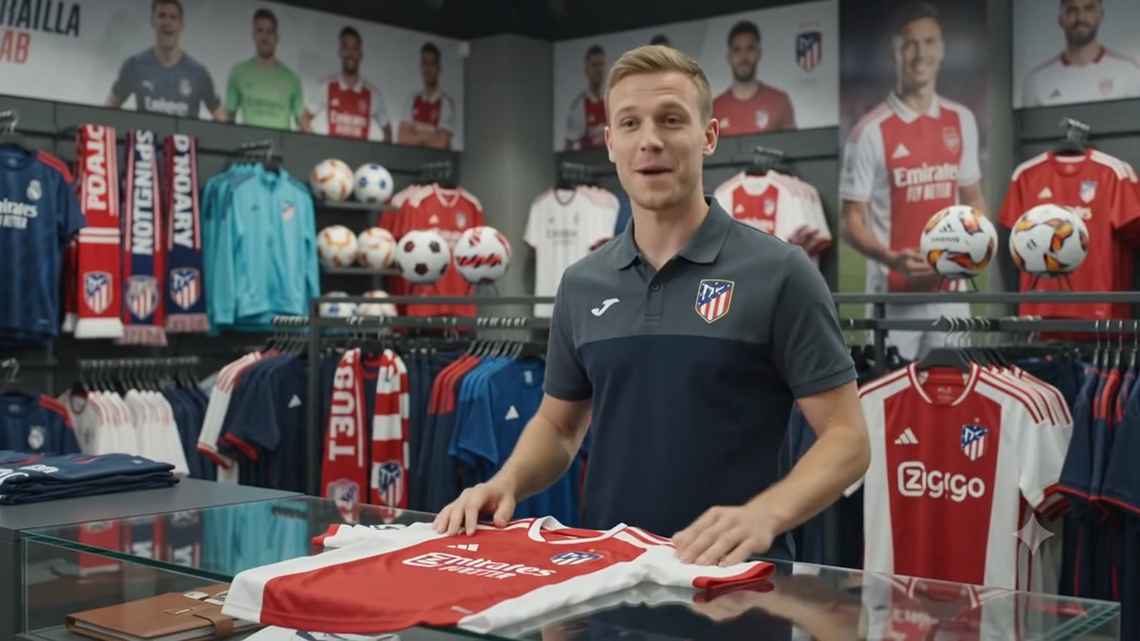 Club retail floor, replica shirts and merchandise displayed under branded signage